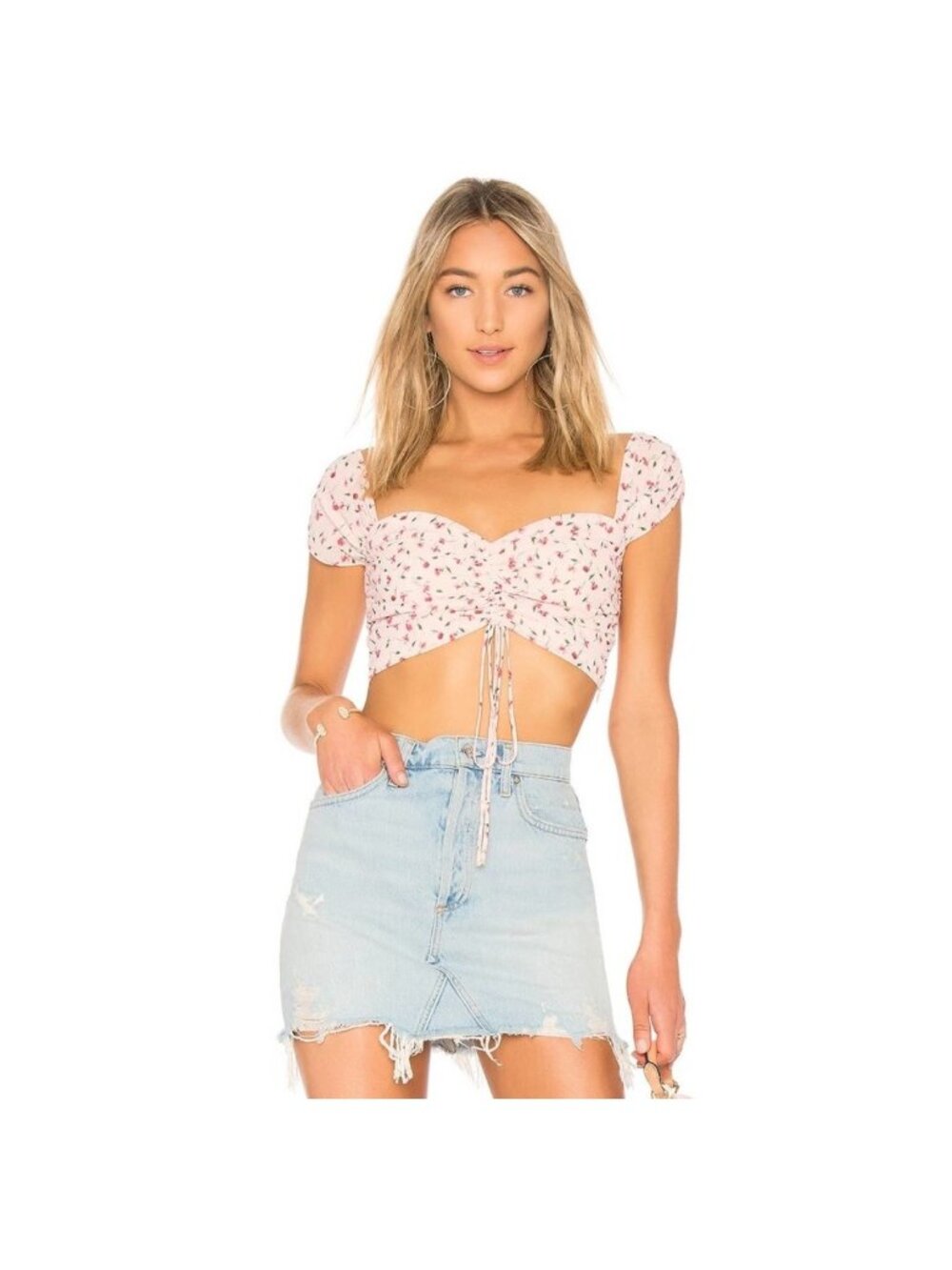 L’Academie Amelia Floral Coquette Crop Top Boho Cottage Size Small Women's